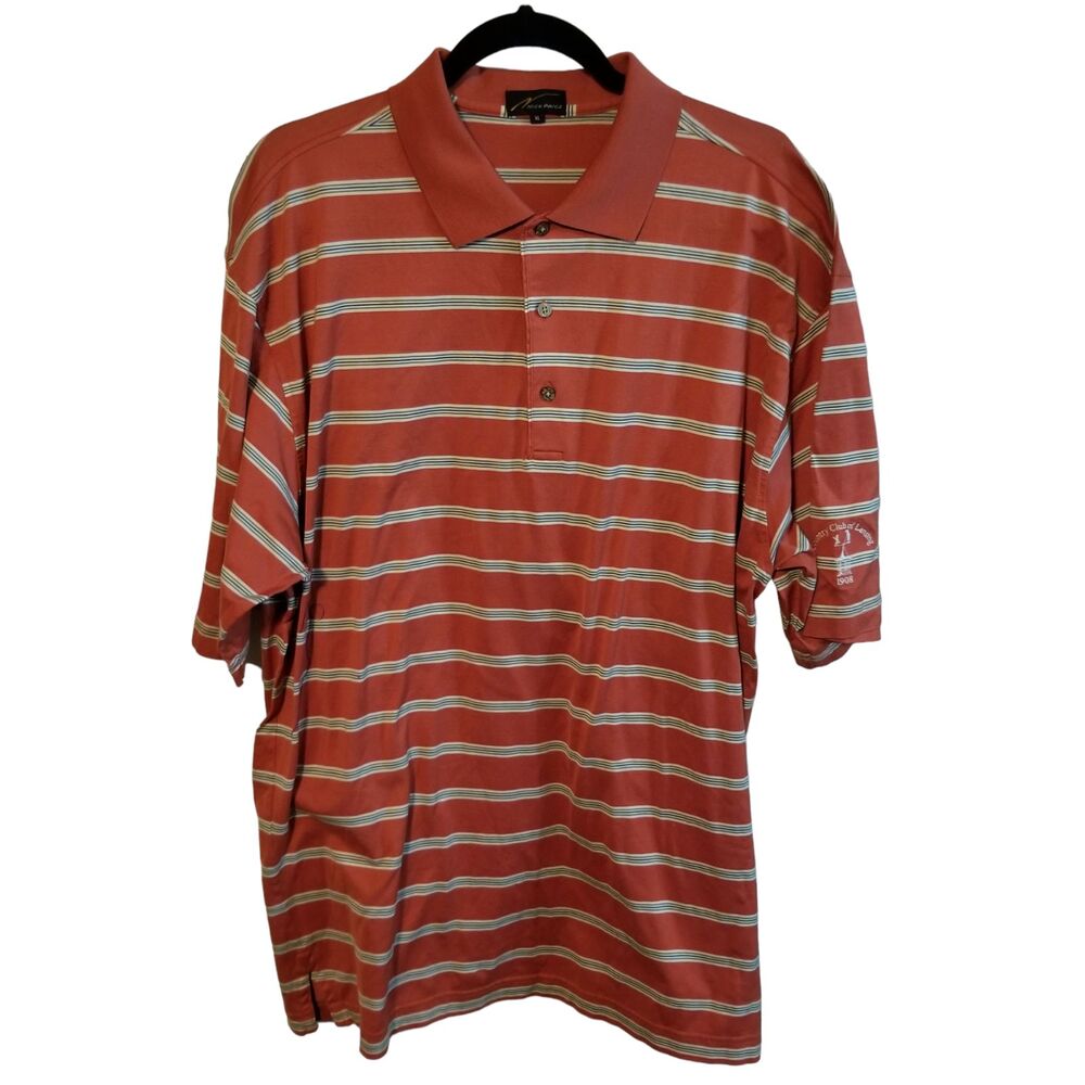 Nick Price Mens Sz XL Orange Striped Short Sleeve Golf Country Club Polo Shirt